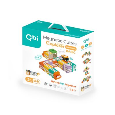 QBI Toy Lot de base de tuiles de construction magnétiques préscolaires, construction de blocs magnétiques colorés 3D Jouets éducatifs STEM pour garçons et filles de 2 ans et plus Jeu Montessori (article n° 110, pack de base - 22 pièces)