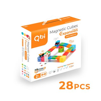 QBI Spielzeug-Erweiterungsset für Kinder- und Vorschulserien, Magnetbauplättchen, bunte 3D-Magnetblöcke, Konstruktionslernspielzeug für MINT-Fächer, Montessori-Spiel (Artikel Nr. #210, 28 Teile)