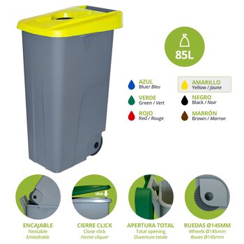 Conteneur à déchets Recycle ouvert 85 litres. Couleur jaune. 5