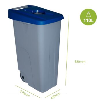 Conteneur à déchets Recycle ouvert 110 litres. Couleur bleu. 2