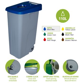 Conteneur à déchets Recycle ouvert 110 litres. Couleur bleu. 5