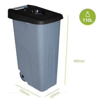Conteneur à déchets Recycle ouvert 110 litres. La couleur noire. 2