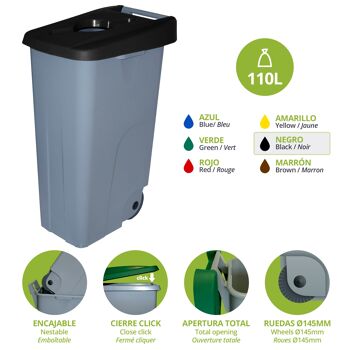 Conteneur à déchets Recycle ouvert 110 litres. La couleur noire. 5