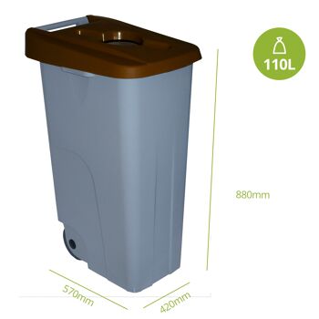 Conteneur à déchets Recycle ouvert 110 litres. Couleur marron. 2