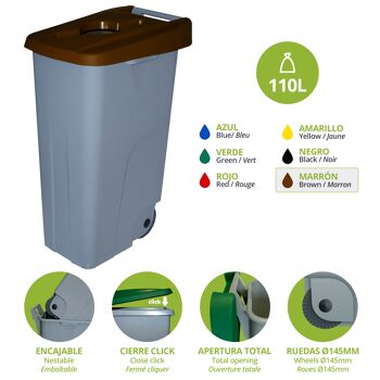 Conteneur à déchets Recycle ouvert 110 litres. Couleur marron. 5