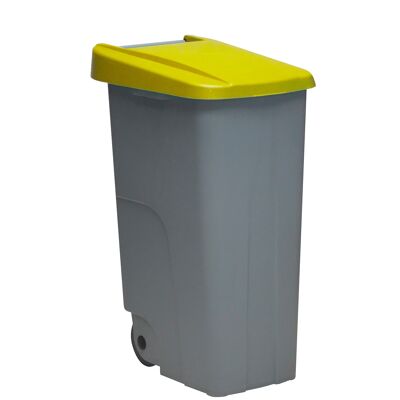 Poubelle de recyclage fermée 85 litres. Couleur jaune.