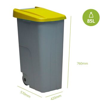 Poubelle de recyclage fermée 85 litres. Couleur jaune. 2