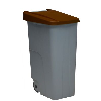 Closed recycling waste container 85 litres. Brown color.