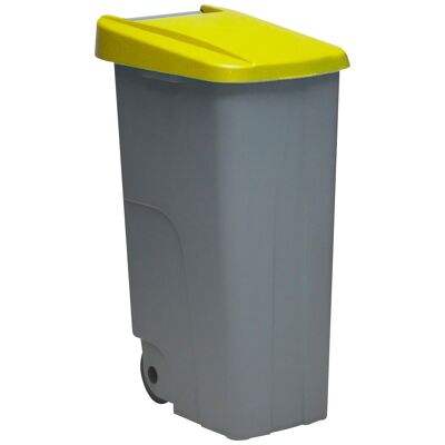 Closed recycling waste container 110 litres. Yellow color.