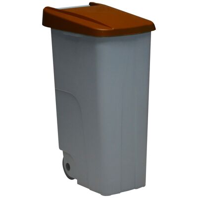 Closed recycling waste container 110 litres. Brown color.