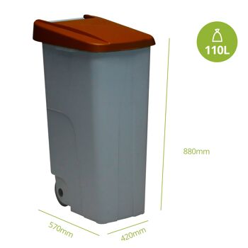 Conteneur de recyclage fermé 110 litres. Couleur marron. 2