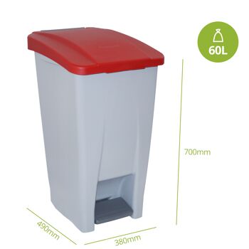 Conteneur à déchets avec pédale sélective 60 litres. Couleur rouge. 2