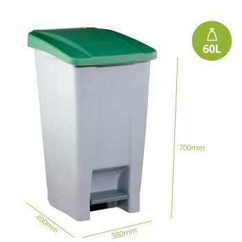 Conteneur à déchets avec pédale sélective 60 litres. Couleur verte. 2