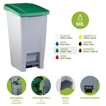 Conteneur à déchets avec pédale sélective 60 litres. Couleur verte. 4