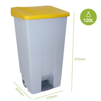 Conteneur à déchets avec pédale sélective 120 litres. Couleur jaune. 2