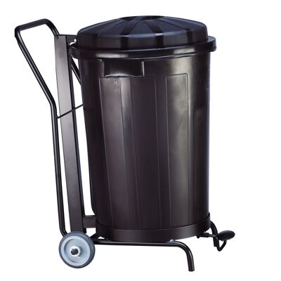 Goliath bucket 95 liters with pedal and wheels. Black professional container.