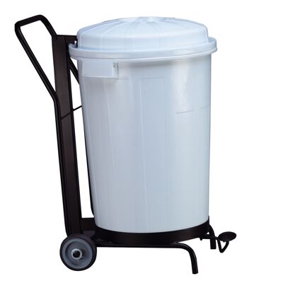 Goliath bucket 95 liters with pedal and wheels. White professional container.