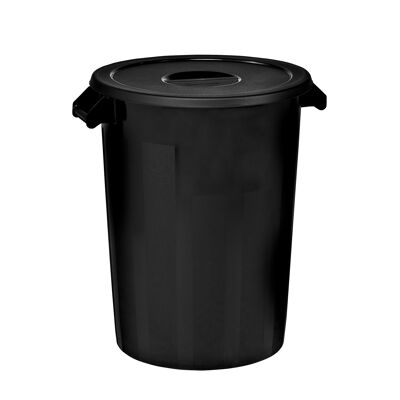 100 liter industrial bucket with lid. Color Black.