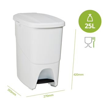 Poubelle à pédale écologique Pedalbin 25 litres. Couleur blanche. 2