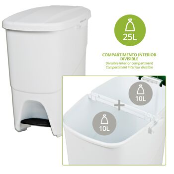 Poubelle à pédale écologique Pedalbin 25 litres. Couleur blanche. 4