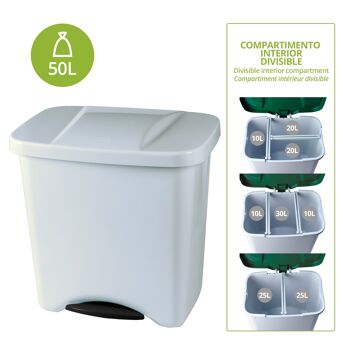 Poubelle à pédale écologique Pedalbin 50 litres. Couleur blanche. 5