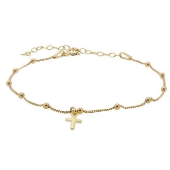 BRACELET croix, bracelet argent 925 18cm - plaqué or 1