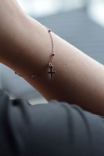 BRACELET croix, bracelet argent 925 18cm - plaqué or 2