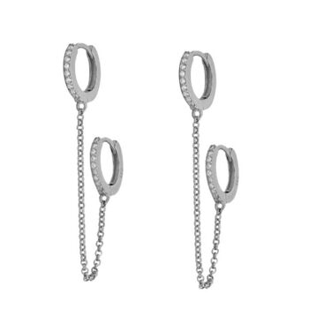 BOUCLE D'OREILLE CHAÎNE DOUBLE CRÉOLE, boucle d'oreille unique en argent 925 11mm - argent 1