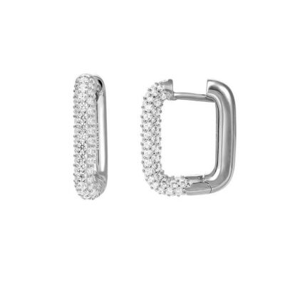 Cz Creolen ELLIPSE OHRRINGE, 925 Sterling Silber vergoldete Ohrringe 20mm - silber