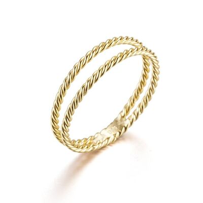 DOPPELT GEDREHTER RING,  925 Sterling Silber Ring - vergoldet - 16.5/US6