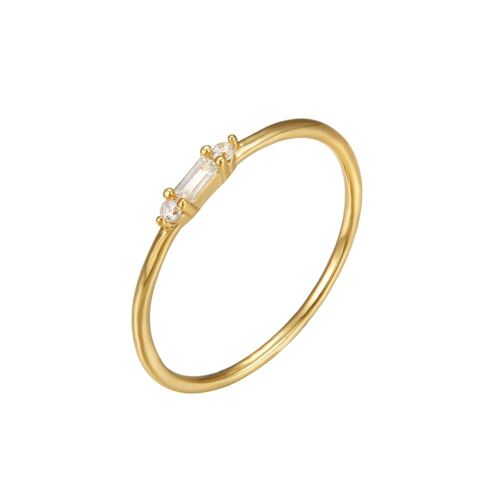 BAGUETTE RING, 925 Sterling Silber, Ring mit Zirkon - vergoldet - US10