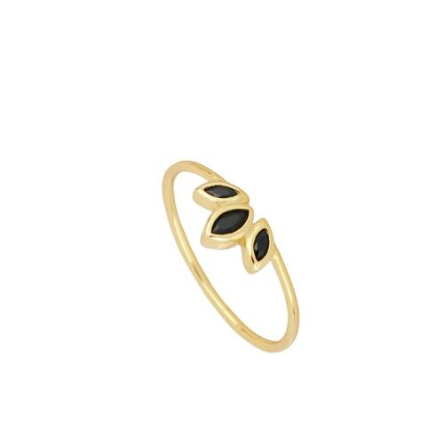 BLOSSOM BLACK RING,925 Sterling Silber Ring - vergoldet - 15.7/US5