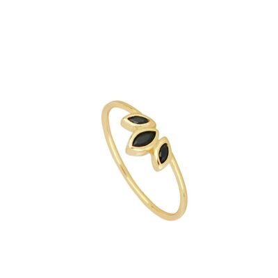 BLOSSOM BLACK RING,925 Sterling Silber Ring - vergoldet - 16.5/US6