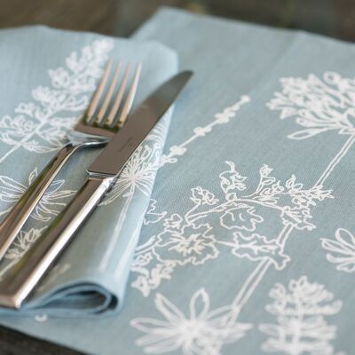 Floral Linen Napkins Pure Linen Set of Two - Duck Egg Blue