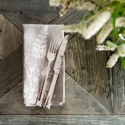 Floral Linen Napkins Pure Linen Set of Two - Natural