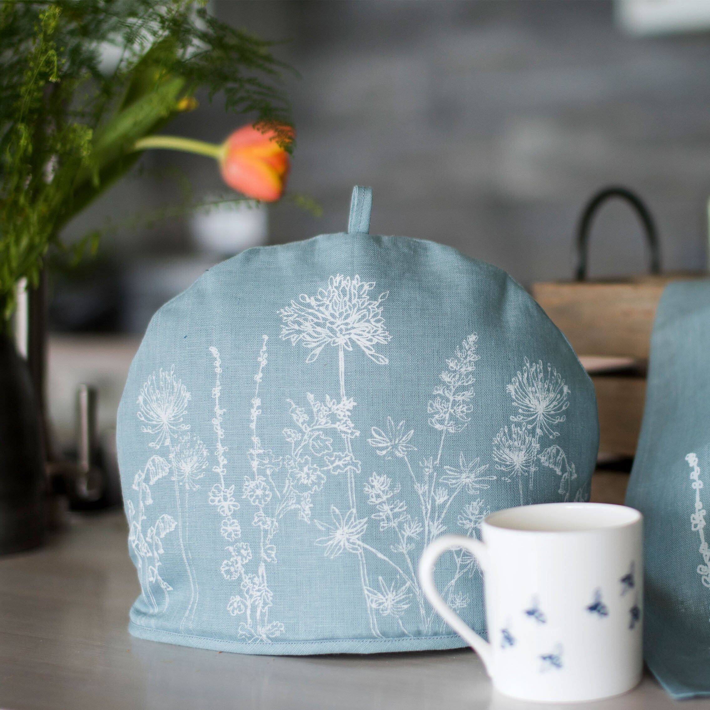 Linen Tea Cosy Pure Linen Garden Design - Duck Egg Blue