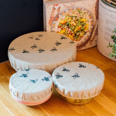 Bee  Reusable Linen Bowl Covers - Set of 3