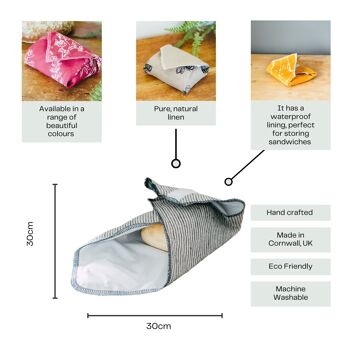 Emballage à sandwich en lin réutilisable - Abeille 5
