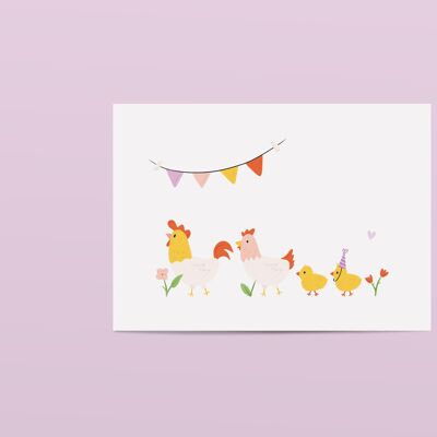 Kaart Kip Verjaardagsfeestje Bloemen - Enveloppe Met