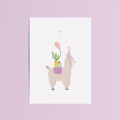 Kaart Alpaca Verjaardagsfeestje Cactus Ballon - Enveloppe Met