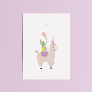 Kaart Alpaca Verjaardagsfeestje Cactus Ballon - Enveloppe Met