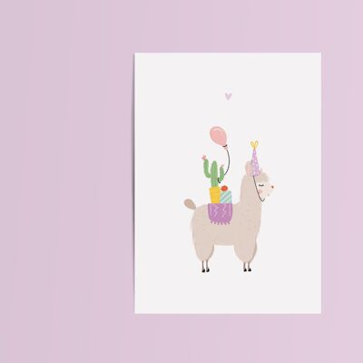 Kaart Alpaca Verjaardagsfeestje Cactus Ballon - Met Umschlag