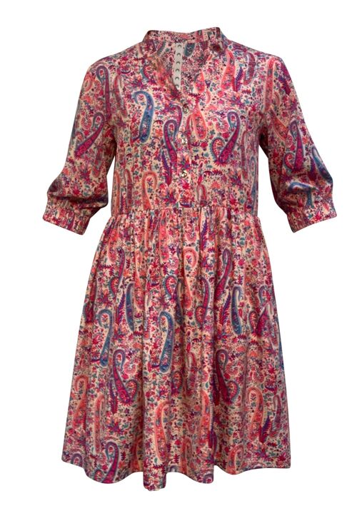 Sara - Psych Paisley Print Skater Style Shirt Dress