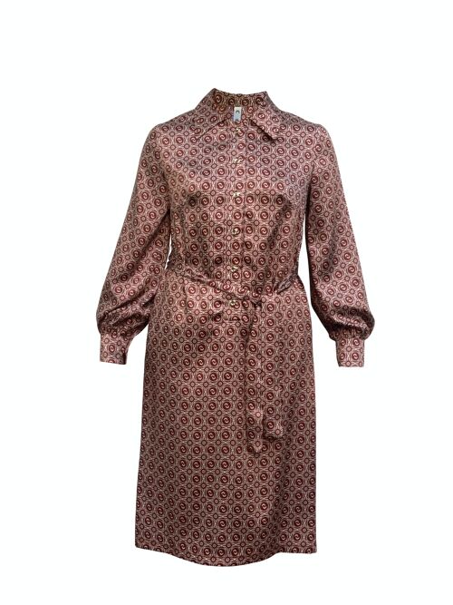 Elama - Geo Print Long Sleeve Shirt Dress