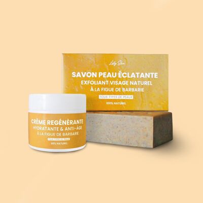 Savon Peau Éclatante aux Graines de Figue de Barbarie - 1 Savon + 1 Crème Régénérante