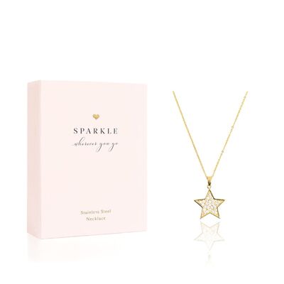 Stainless Steel Gold Cubic Zirconia Star Necklace
