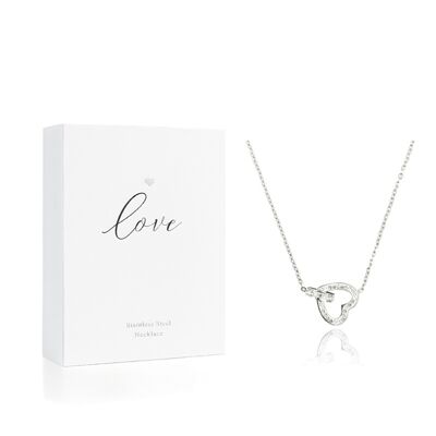 Stainless Steel Silver Cubic Zirconia Heart Necklace