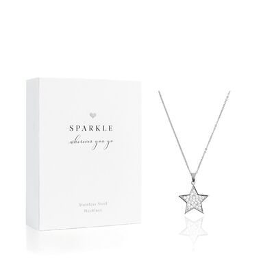 Stainless Steel Silver Cubic Zirconia Star Necklace