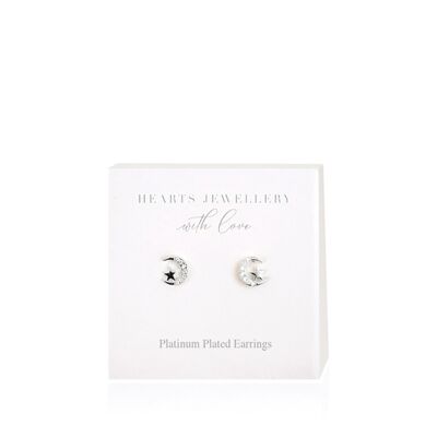 Platinum Plated Cubic Zirconia Moon & Star Earrings