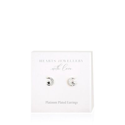 Platinum Plated Cubic Zirconia Moon & Star Earrings